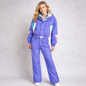 Vintage Killy One-Piece Snowsuit Purple Colorblock Made in France EU 46 USA 36/6